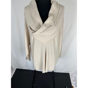 Democracy Crossover Cowl Neck Long sleeve waffle knit beige sweater size 3X NWT